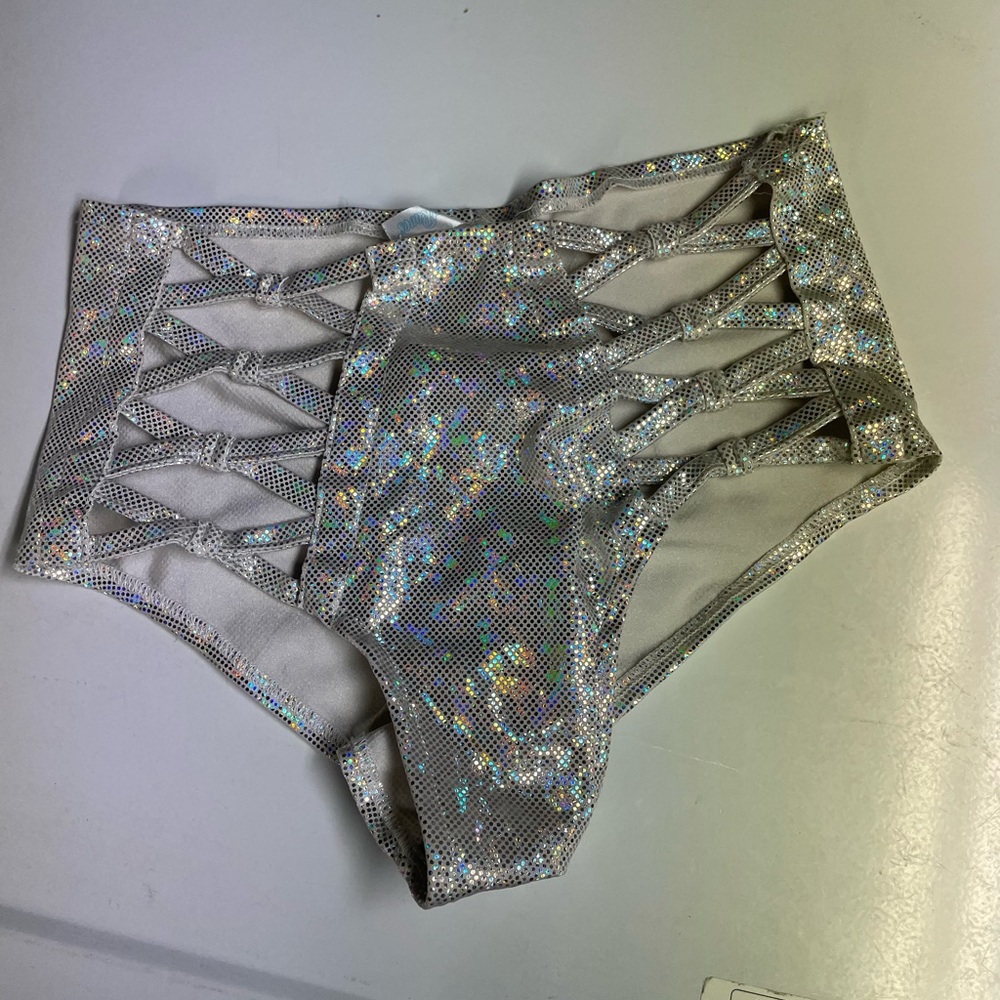 Shimmering Silver High-Waisted Cutout Shorts